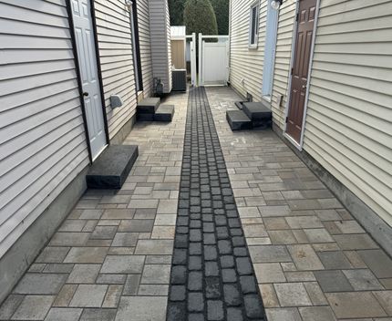 Patio at night lit by lights