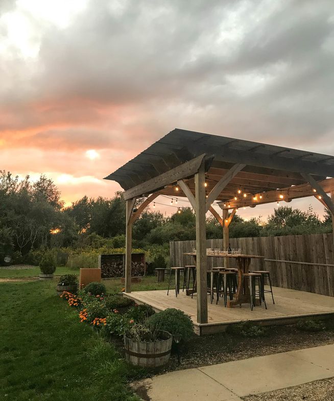 Backyard with fairy lights and patio